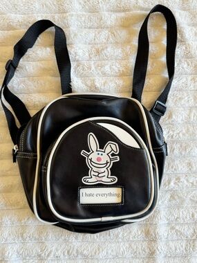 Black Bunny Patch Mini Backpack - I hate everything